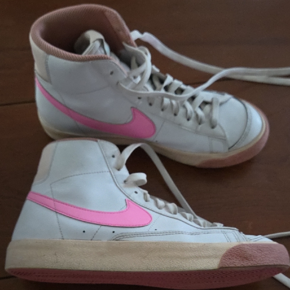 Nike White and Pink High-Top Sneakers